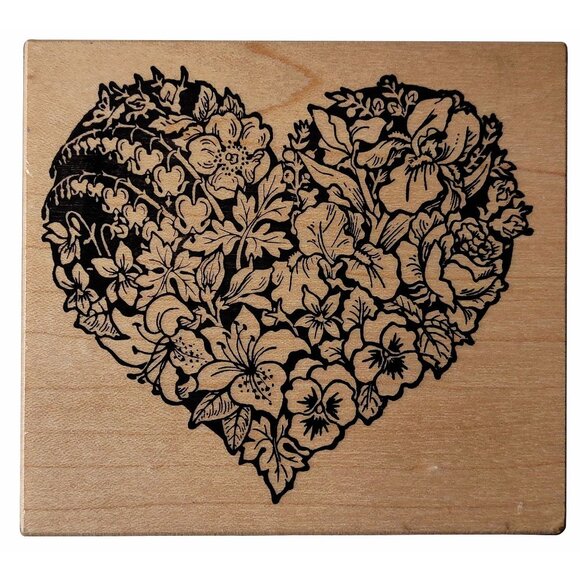 Botanical Heart Floral Wood Rubber Stamp By PSX - Picture 1 of 4